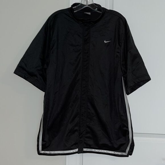 Nike vintage black gray full snap retro warm up jacket L old school basketball - Picture 1 of 8